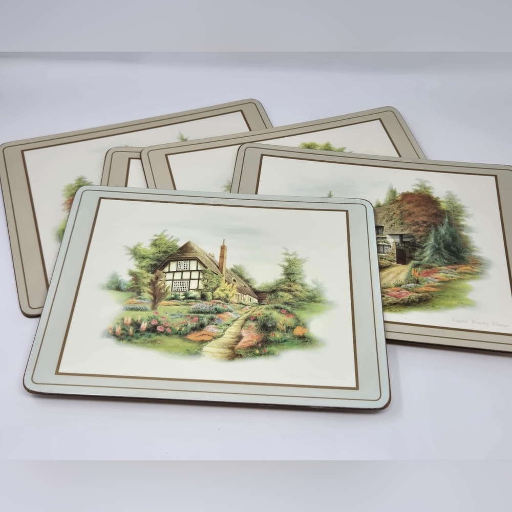 VINTAGE PIMPERNEL ENGLISH COUNTRY COTTAGES TRIVET PLACEMAT SET OF 5 ENGLAND CORK